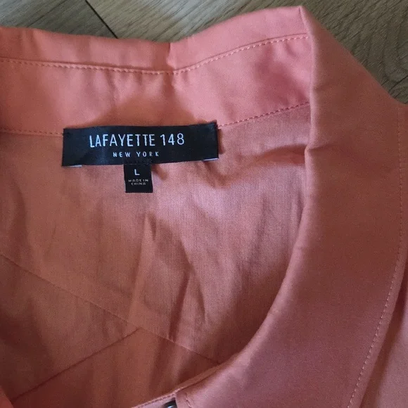 Lafayette 148 New York Coral Button Down Shirt - Picture 4 of 4